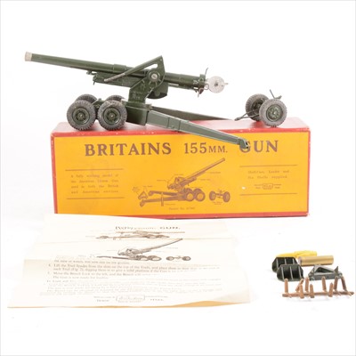 Lot 165 - Britains Toys; die-cast model 155mm gun, with instructions, parts and a small selection of bullets, boxed
