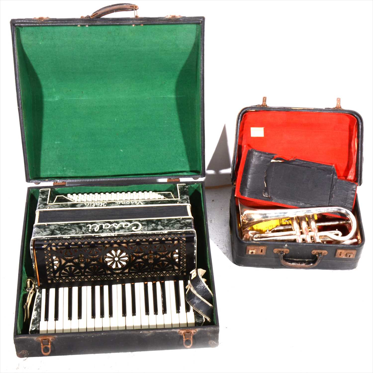 Lot 259 - A Casali accordion and a Regent plated cornet