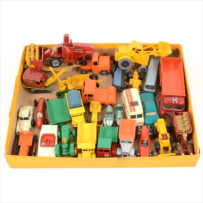 Lot 139 - Matchbox Toys; one tray of loose models, including no.36 Lambretta, no.62 TV service van, etc