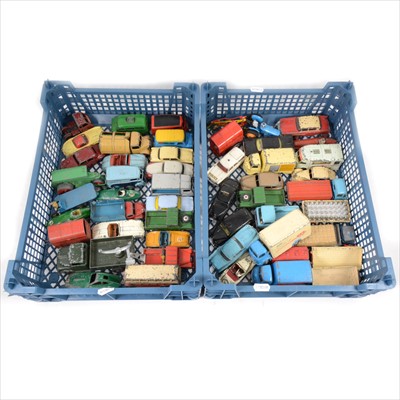 Lot 127 - Two trays of loose playworn die-cast models and vehicles, mostly Dinky and Corgi models.