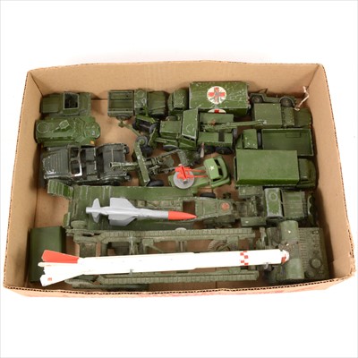 Lot 129 - Military die-cast models and vehicles; one tray of mostly Dinky and Corgi examples