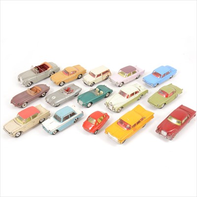 Lot 145 - Corgi and Dinky Toys; fifteen loose die-cast models including, Volvo P1800, Fiat 2100 etc
