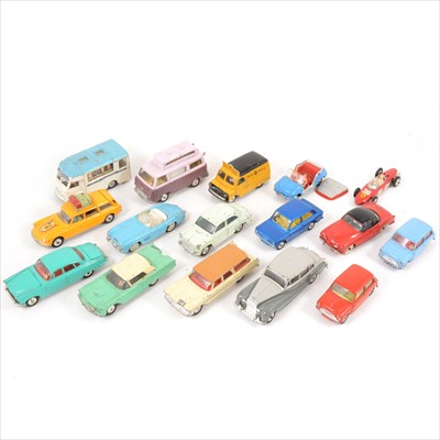 Lot 146 - Corgi and Dinky Toys; sixteen loose die-cast models including Ghia-Fiat 600, Hillman Imp, Citroen Safari, etc