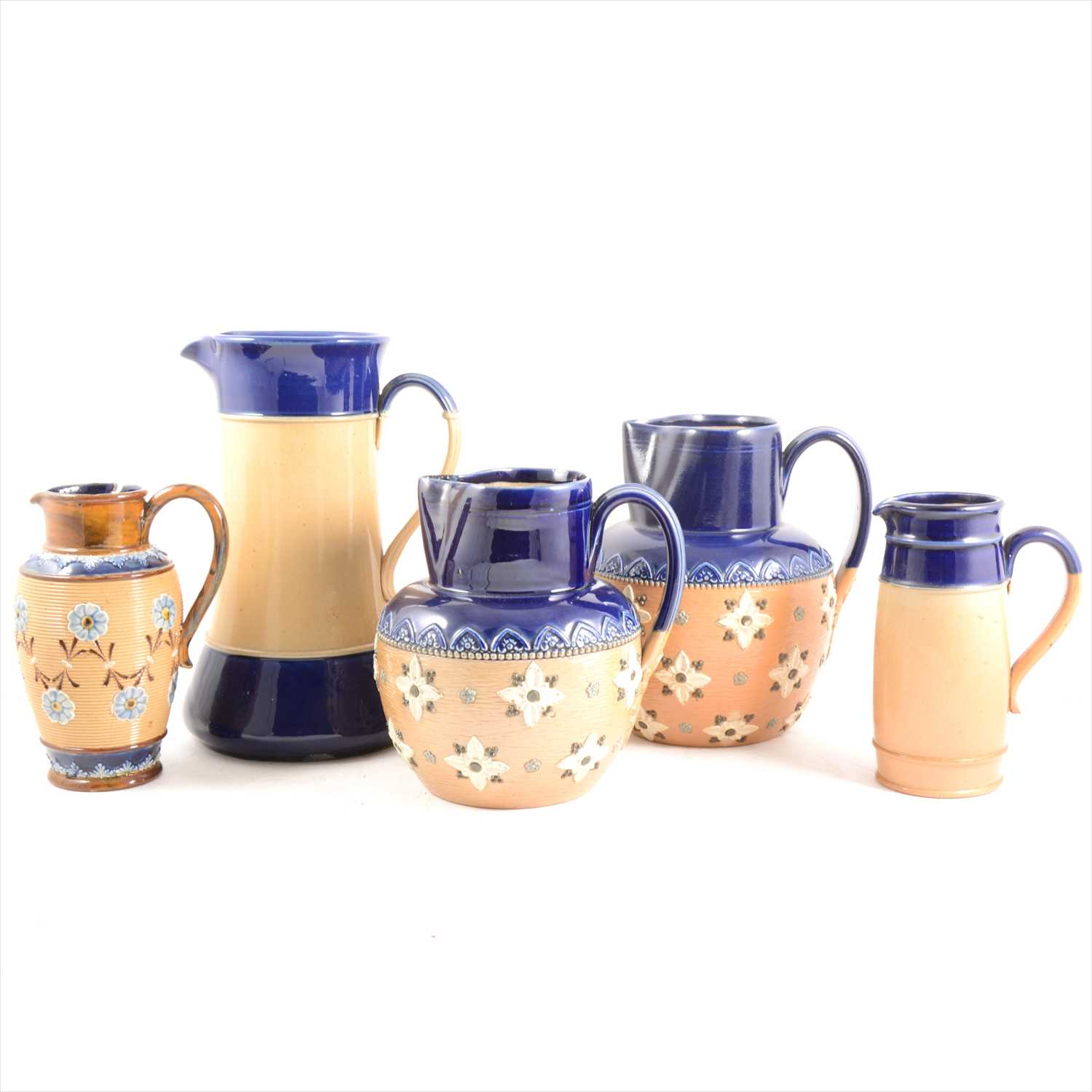 Lot 50 - Five assorted Doulton Lambeth stoneware jugs