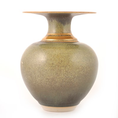 Lot 674 - A studio pottery porcelain vase by Bridget Drakeford, and a stoneware bowl by John Wheeldon