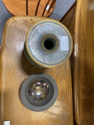Lot 674 - A studio pottery porcelain vase by Bridget Drakeford, and a stoneware bowl by John Wheeldon