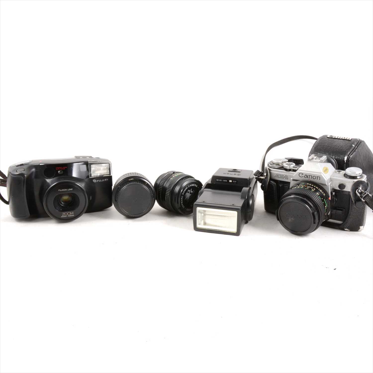 Lot 141 - Canon AE-1 SLR 35mm camera, with lens, and other photographic equipment