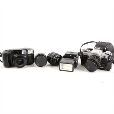 Lot 141A - Canon AE-1 SLR 35mm camera, with lens, and other photographic equipment
