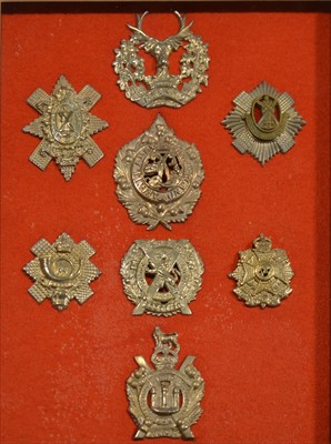 Lot 151 - Eight Scottish Infantry Badges - framed.