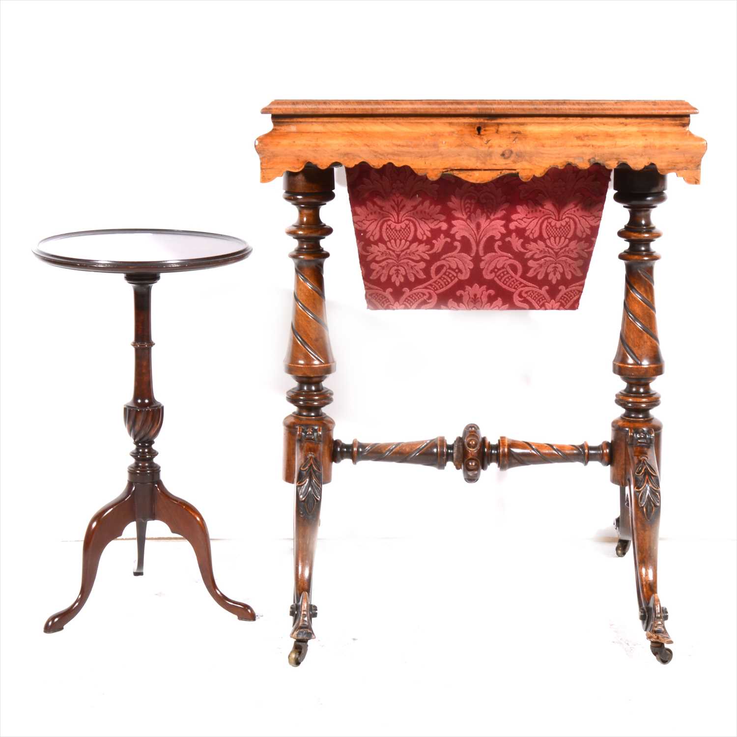 Lot 264 - A Victorian walnut work table, re-veneered, and a mahogany wine table