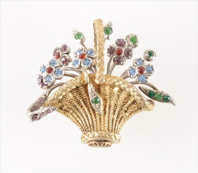 Lot 1289 - A flower basket brooch set with coloured stones.