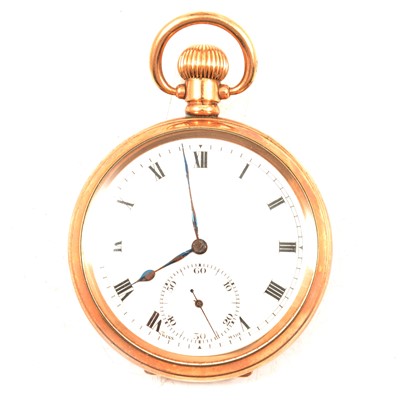 Lot 329 - Rolex - a gold-plated open face pocket watch.