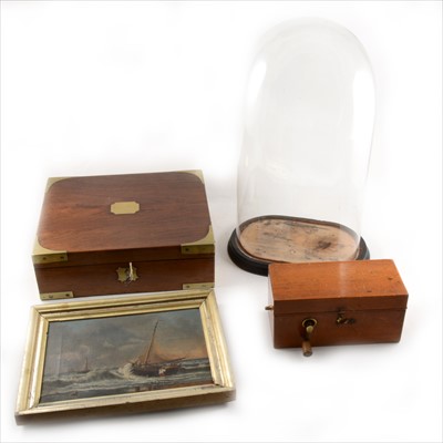 Lot 98 - A boxed Magneto - Electric Machine for Nervous and Other Diseases, Victorian writing box and glass dome.