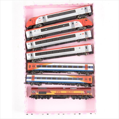 Lot 104 - N gauge model railway locomotives; three including Dapol class 220 four car DMU 'Mancunian Voyager' Virgin and two others.