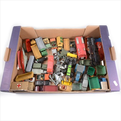 Lot 152 - Die-cast models and vehicles; one box of loose playworn examples, Dinky, Corgi, Britains, etc