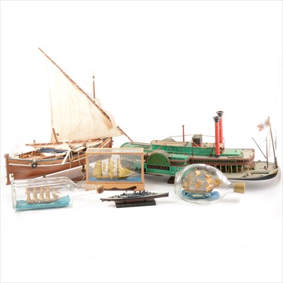 Lot 104 - A model of a three-masted sloop, and other ships models