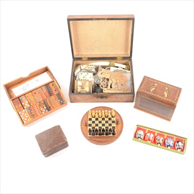 Lot 111 - A modern chess set; folding rulers; wooden...
