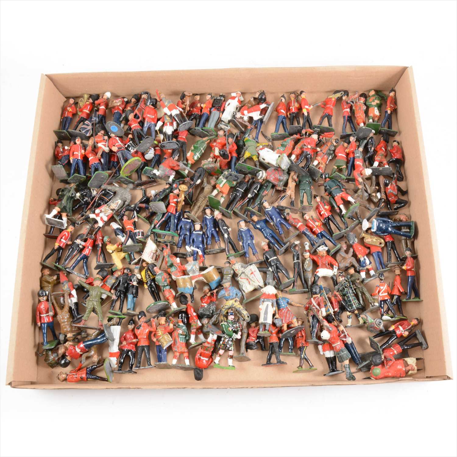 Lot 346 - Lead painted figures; approximately 150+ military figures and soldiers, different wars and battles, Britains and other makers, (some re-painted)