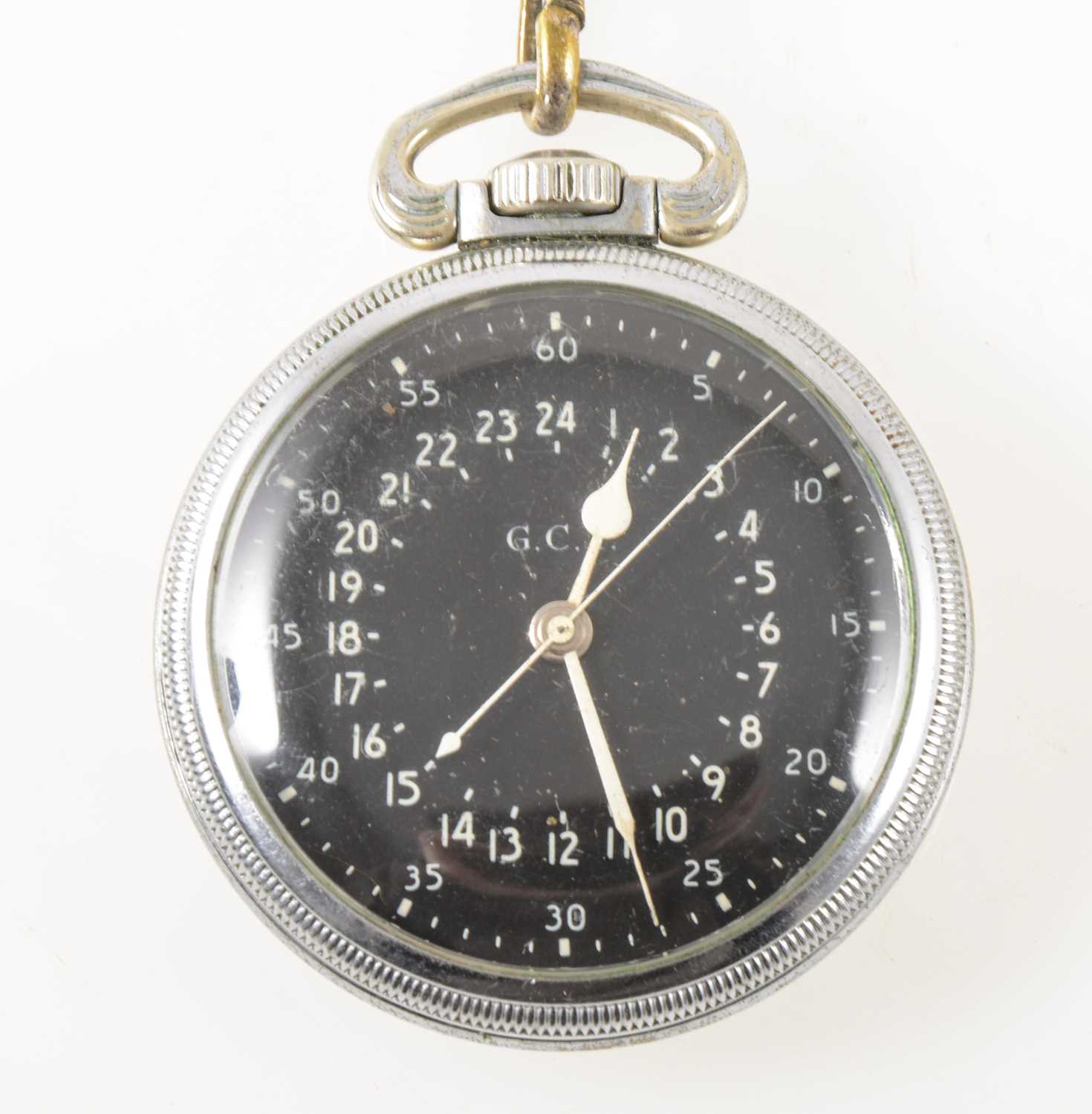 Lot 224 - A G.C.T. 24 hour open face pocket watch and albert watch chain.