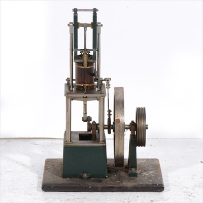 Lot 5 - A well engineered single cylinder vertical beam engine; live steam model with 7inch fly wheel