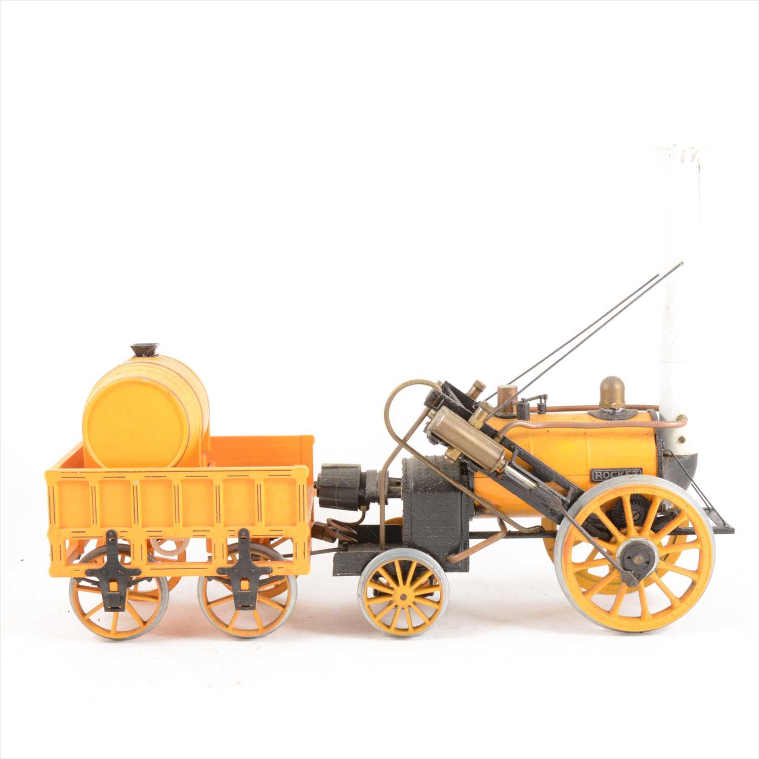 Lot 35 - Hornby 3 1/2inch gauge live steam Stephenson Rocket locomotive with wagon, 42cm total length, unboxed.