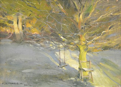 Lot 226 - D J Curtis, View from Matthew's Window Gibdyke House, oil on board, 15cm x 20cm. and two other watercolours.