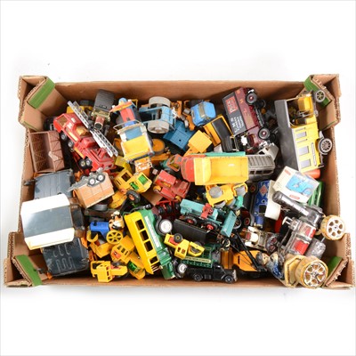 Lot 159 - Loose die-cast model and vehicles; one box full of playworn examples, including Dinky, Corgi, Matchbox and others