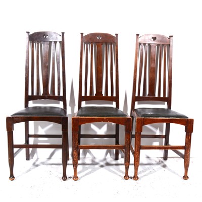 Lot 325 - Set of eight walnut Arts & Crafts style chairs