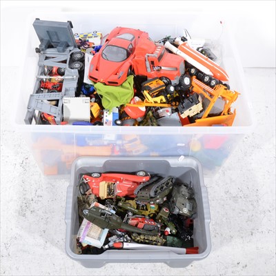 Lot 170 - Two tubs of plastic and metal toy vehicles and cars.