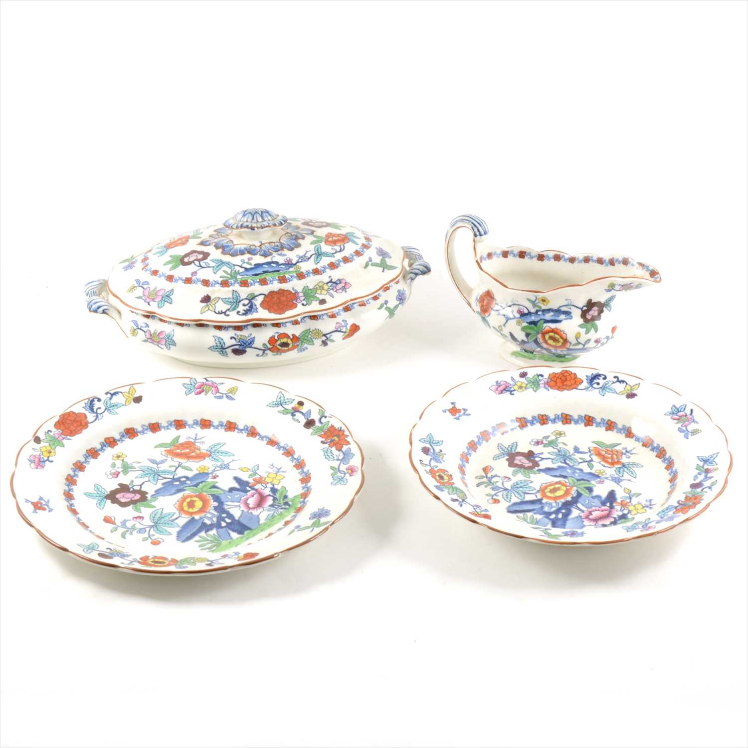 Lot 17 - Booths Silicon China part dinner service in The Pomadour design, and plated flatware