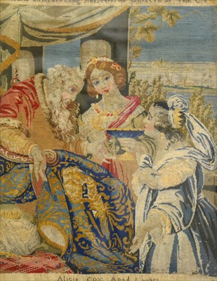 Lot 230 - Berlin woolwork picture, Esther and King Ahasuerus