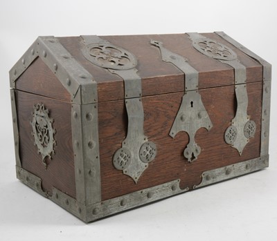 Lot 1152 - An oak and electroplate medieval style casket, and two 19th century bibles