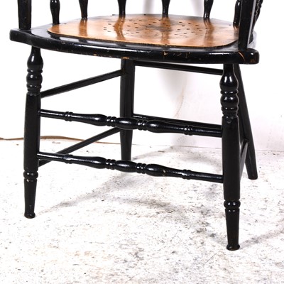 Lot 80 - A black painted oak hoop back office chair