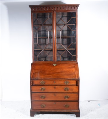 Lot 299 - George III mahogany bureau bookcase