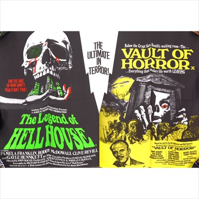 Lot 120 - Eleven British film Quad posters; a selection of mostly 1970s/1980s Horror and Science Fiction films, to include The Legend of Hell House / Vault of Horror double-bill, The Serpent and the Rainbow etc