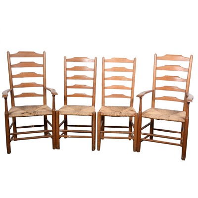Lot 537 - A set of nine Clissett dining chairs, executed by Edward Gardiner after designs by Ernest Gimson