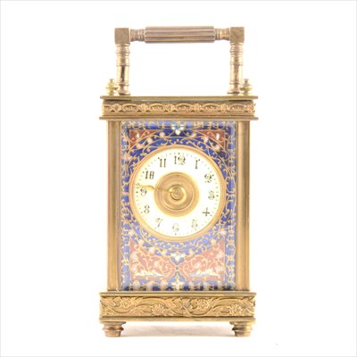 Lot 75 - A French carriage timepiece with champleve enamel dial.