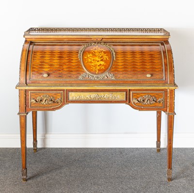 Lot 286 - A Louis XVI mahogany marquetry and parquetry bureau a cylindre