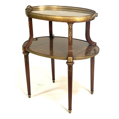 Lot 437 - A Louis XVI style mahogany and parquetry etagere, 20th Century