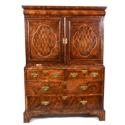 Lot 298 - A Queen Anne laburnum and walnut cabinet, in part early 18th Century