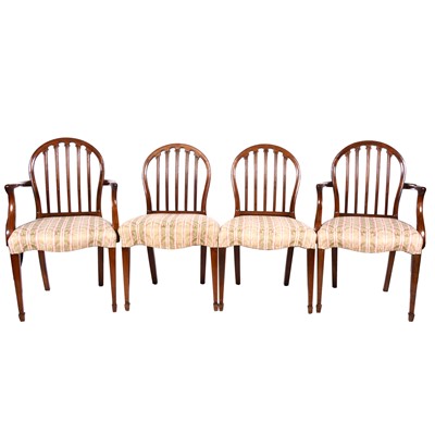 Lot 305 - A set of twelve Sheraton inspired mahogany dining chairs, 19th Century and later