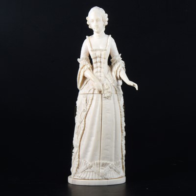 Lot 70 - A Dieppe carved ivory vierge ouvrant figure, Madame de Pompadour, late 19th century