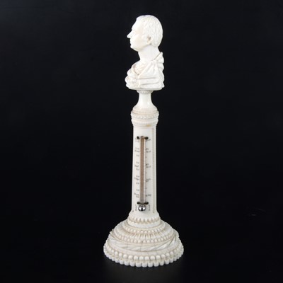 Lot 72 - An English carved and turned ivory desk thermometer