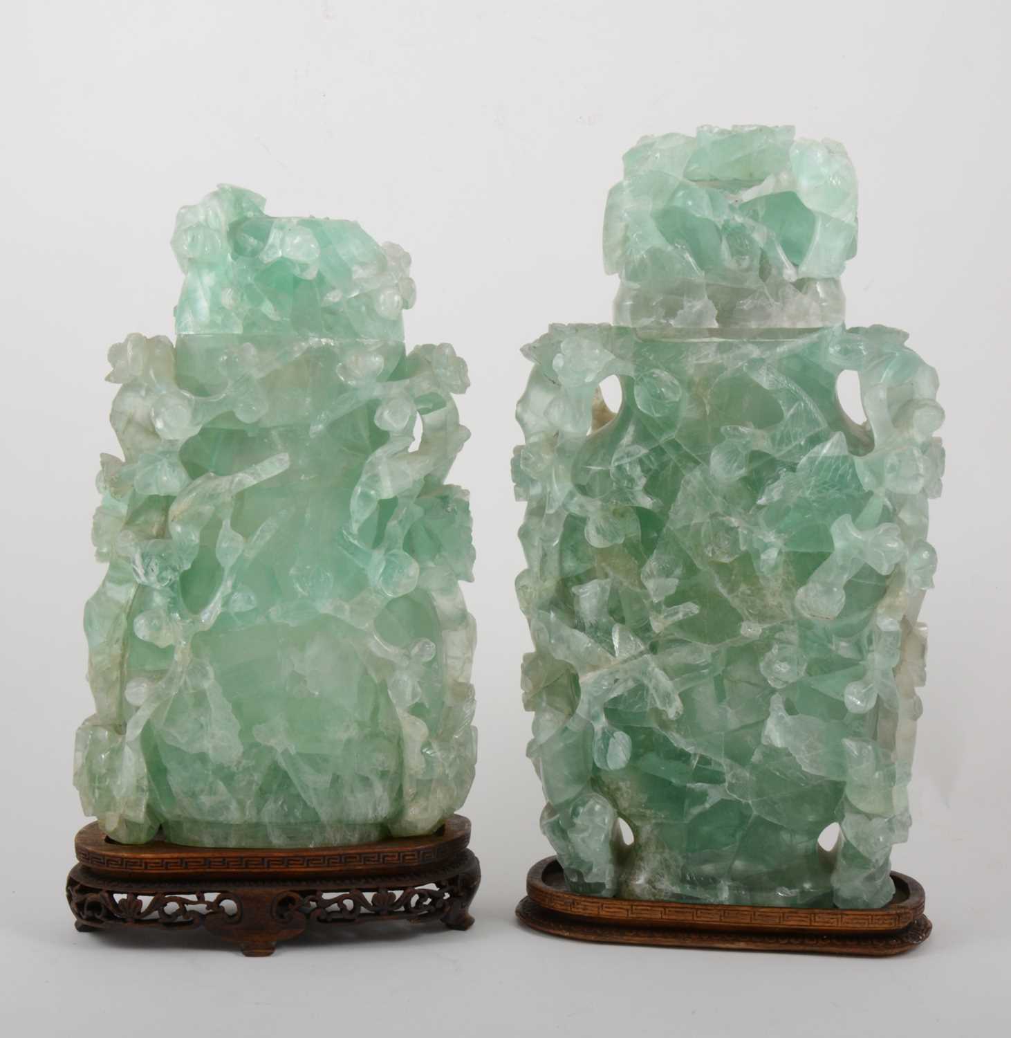 Lot 122 - Two Chinese green quartz covered jars