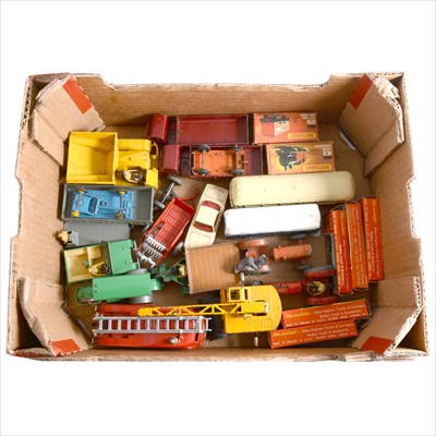 Lot 140 - Dinky Toys; one tray of loose examples including 29F Autocar Chausson coach, no.421 Hindle Smart Helecs 'British Railways', Avling Barford engine, Jeep and others.