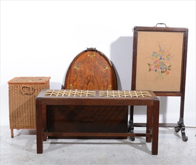 Lot 320 - An Edwardian inlaid satinwood oval tea tray, cheval screen, etc