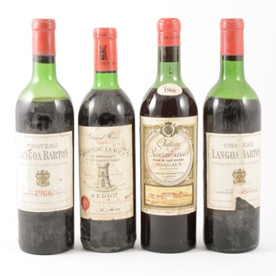 Lot 298 - Ch Rauzin Gassies, Margaux, 1966; Ch Langoa-Barton, St Julien, Ch La Tour, St Bonnet, Medoc, 1967.