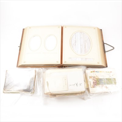 Lot 224 - Edwardian photograph album, olive wood boards, collection of postcards, etc