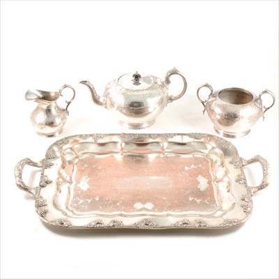 Lot 241 - Edwardian electroplated navette shape tea tray, etc