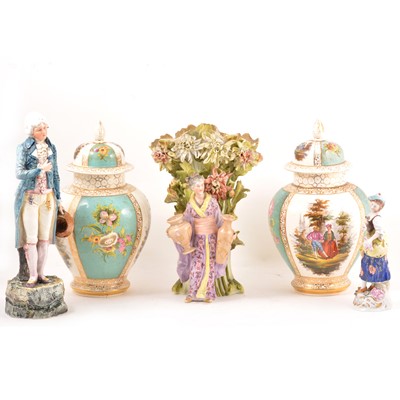 Lot 62 - Pair of Dresden vases, Parian figure, etc.